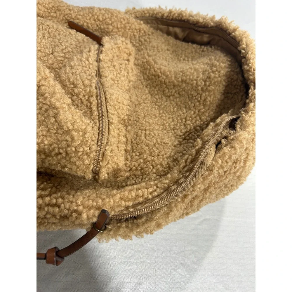 Sonoma Goods for Life Tan Sherpa Fleece‎ Backpack Faux Leather Trim Brown Bag